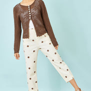 Yumi Brown Spot Print Cotton Canvas Chinos
