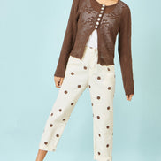 Yumi Brown Spot Print Cotton Canvas Chinos