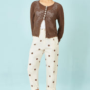 Yumi Brown Spot Print Cotton Canvas Chinos