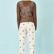 Yumi Brown Spot Print Cotton Canvas Chinos