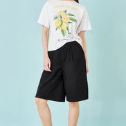 Yumi Black Cotton Bermuda Shorts
