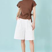 Yumi White Cotton Bermuda Shorts