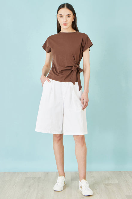 Yumi White Cotton Bermuda Shorts