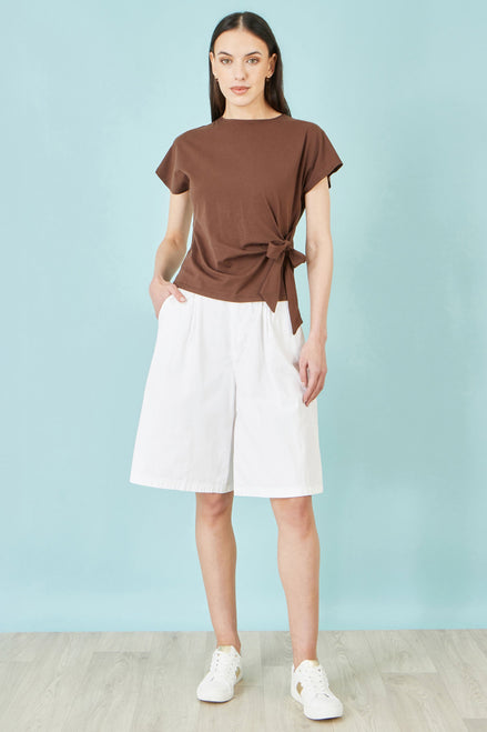 Yumi White Cotton Bermuda Shorts