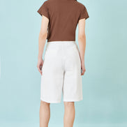Yumi White Cotton Bermuda Shorts