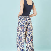 Yumi Blue Bird Print Viscose Wide Leg Trousers