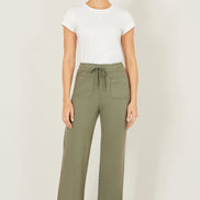 Yumi Khaki Relaxed Stretch Wide Leg Trousers with Pockets