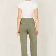 Yumi Khaki Relaxed Stretch Wide Leg Trousers with Pockets