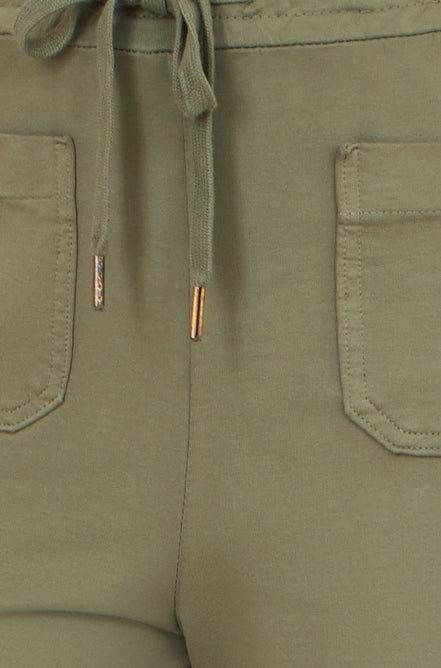 Yumi Khaki Relaxed Stretch Wide Leg Trousers with Pockets