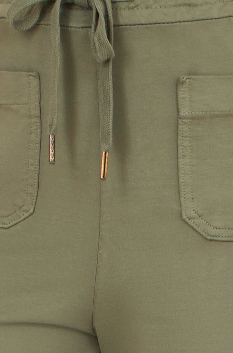 Yumi Khaki Relaxed Stretch Wide Leg Trousers With Pockets
