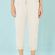 Yumi Cream Cotton Relaxed Stretch Trousers with Pockets
