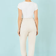 Yumi Cream Cotton Relaxed Stretch Trousers with Pockets