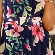 Yumi Navy Floral Halter Neck Midi Dress with Matching Belt