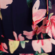 Yumi Navy Floral Halter Neck Midi Dress with Matching Belt