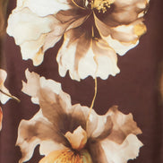Yumi Brown Cowl Neck Satin Floral Dress