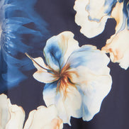 Yumi Navy Cowl Neck Satin Floral Dress