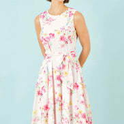 Yumi White Delicate Floral Midi Skater Dress