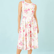 Yumi White Delicate Floral Midi Skater Dress