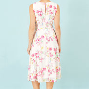 Yumi White Delicate Floral Midi Skater Dress
