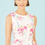 Yumi White Delicate Floral Midi Skater Dress
