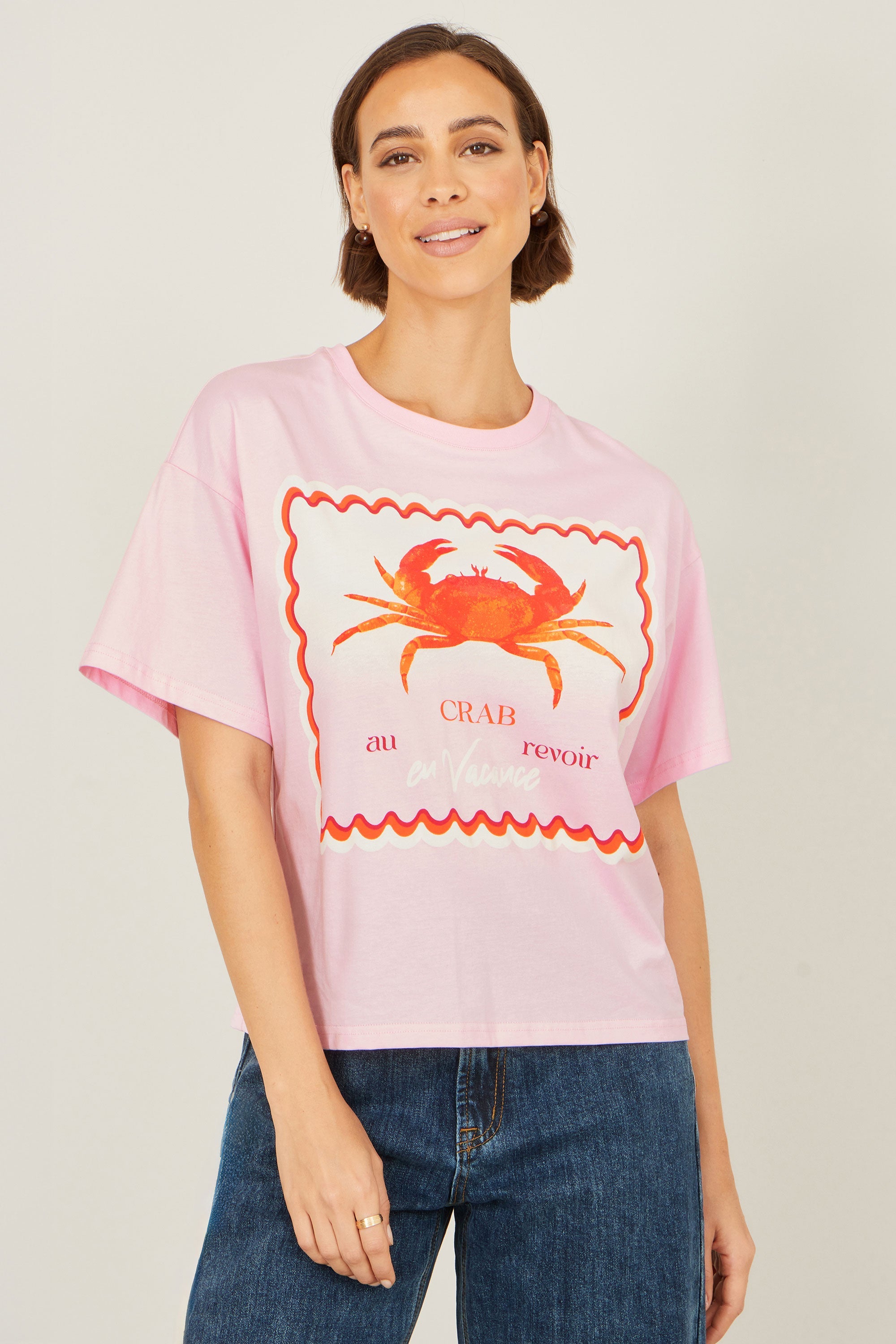 Yumi Pink Crab Vacation Print T-Shirt