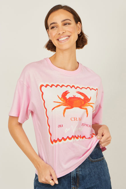 Yumi Pink Crab Vacation Print T-Shirt