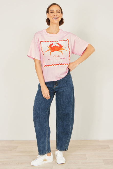 Yumi Pink Crab Vacation Print T-Shirt
