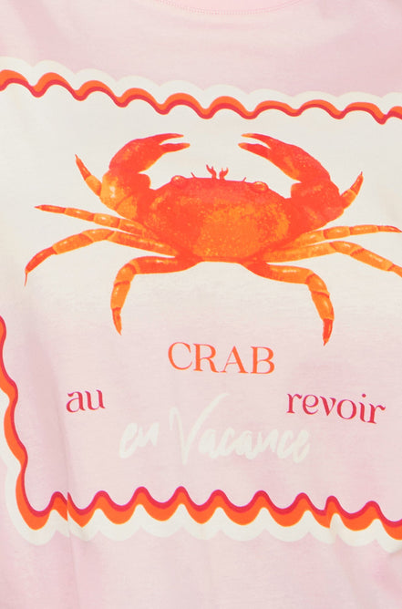 Yumi Pink Crab Vacation Print T-Shirt