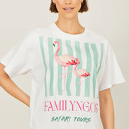Yumi White Retro Relaxed Flamingo Cotton T-Shirt