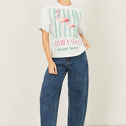 Yumi White Retro Relaxed Flamingo Cotton T-Shirt