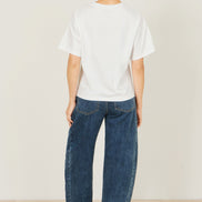 Yumi White Retro Relaxed Flamingo Cotton T-Shirt