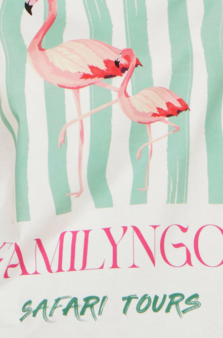 Yumi White Retro Relaxed Flamingo Cotton T-Shirt