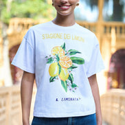 Yumi White Retro Relaxed Lemon Print Cotton T-Shirt
