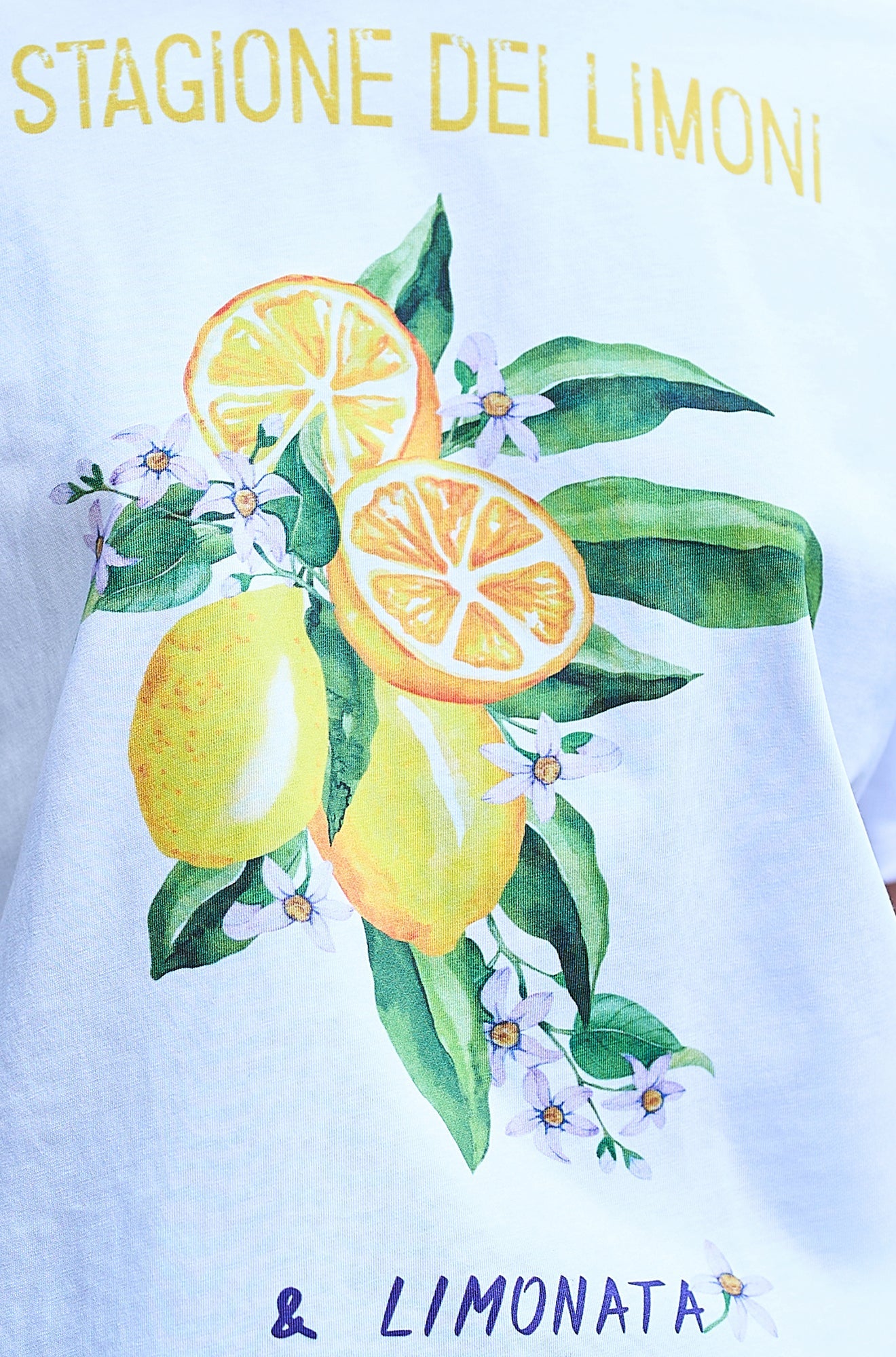 Yumi White Retro Relaxed Lemon Print Cotton T-Shirt
