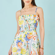 Yumi White Mediterranean Print Cotton Mini Sun Dress