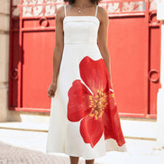Yumi White Oversize Poppy Placement Midi Sun Dress