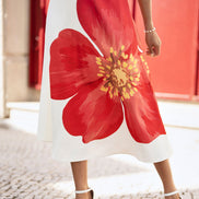 Yumi White Oversize Poppy Placement Midi Sun Dress