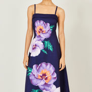 Yumi Navy Pansy Strappy Midi Dress