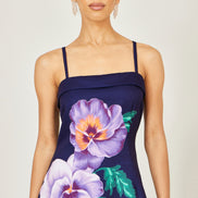 Yumi Navy Pansy Strappy Midi Dress