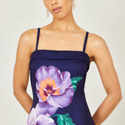 Yumi Navy Pansy Strappy Midi Dress