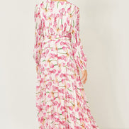 Yumi White Orchid Floral Pleated Wrap Maxi Dress