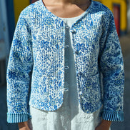 Yumi Blue Boho Floral Print Cropped Reversible Cotton Quilted Jacket