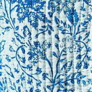 Yumi Blue Boho Floral Print Cropped Reversible Cotton Quilted Jacket