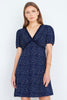 Yumi Navy Spot Print Lace Trim Skater Dress