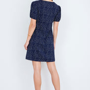 Yumi Navy Spot Print Lace Trim Skater Dress
