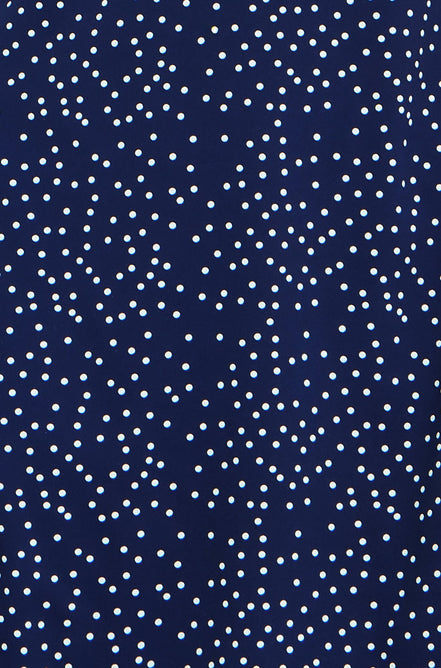 Yumi Navy Spot Print Lace Trim Skater Dress