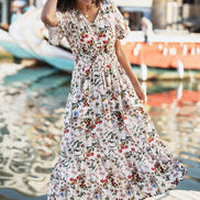 Yumi Ivory Botanical Print Viscose Midi Dress