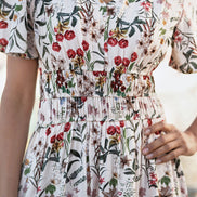Yumi Ivory Botanical Print Viscose Midi Dress