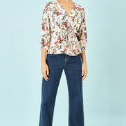Yumi Ivory Viscose Botanical Print Wrap Top