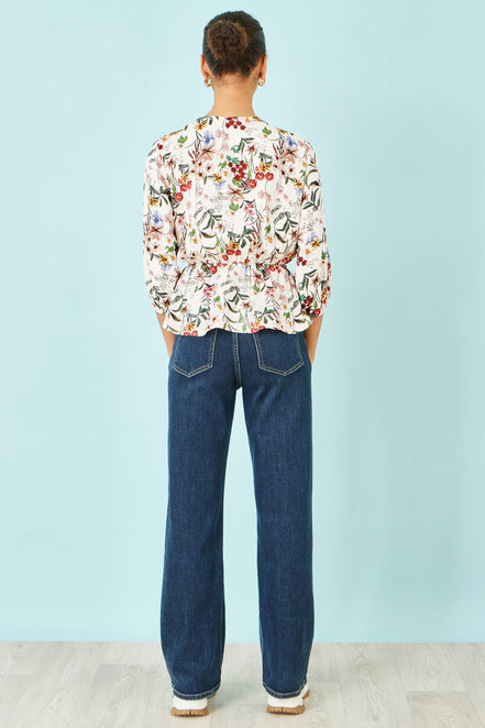 Yumi Ivory Viscose Botanical Print Wrap Top